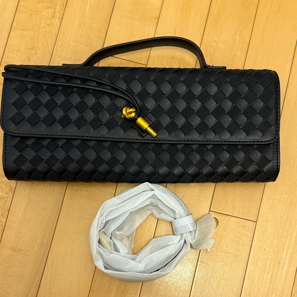 Black Woven Clutch with Gold Accent
